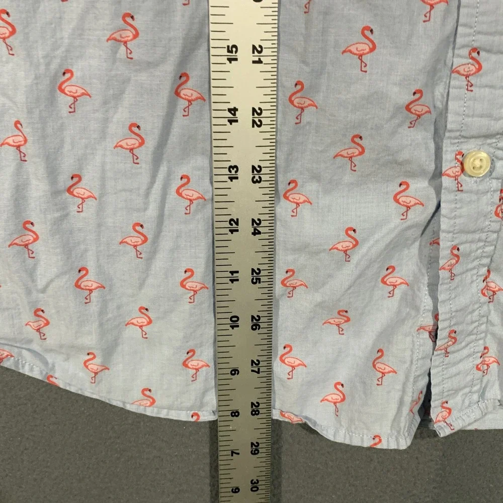Banana Republic Flamingo Shirt Mens Large Standard Fit Blue Cotton Short Sleeve